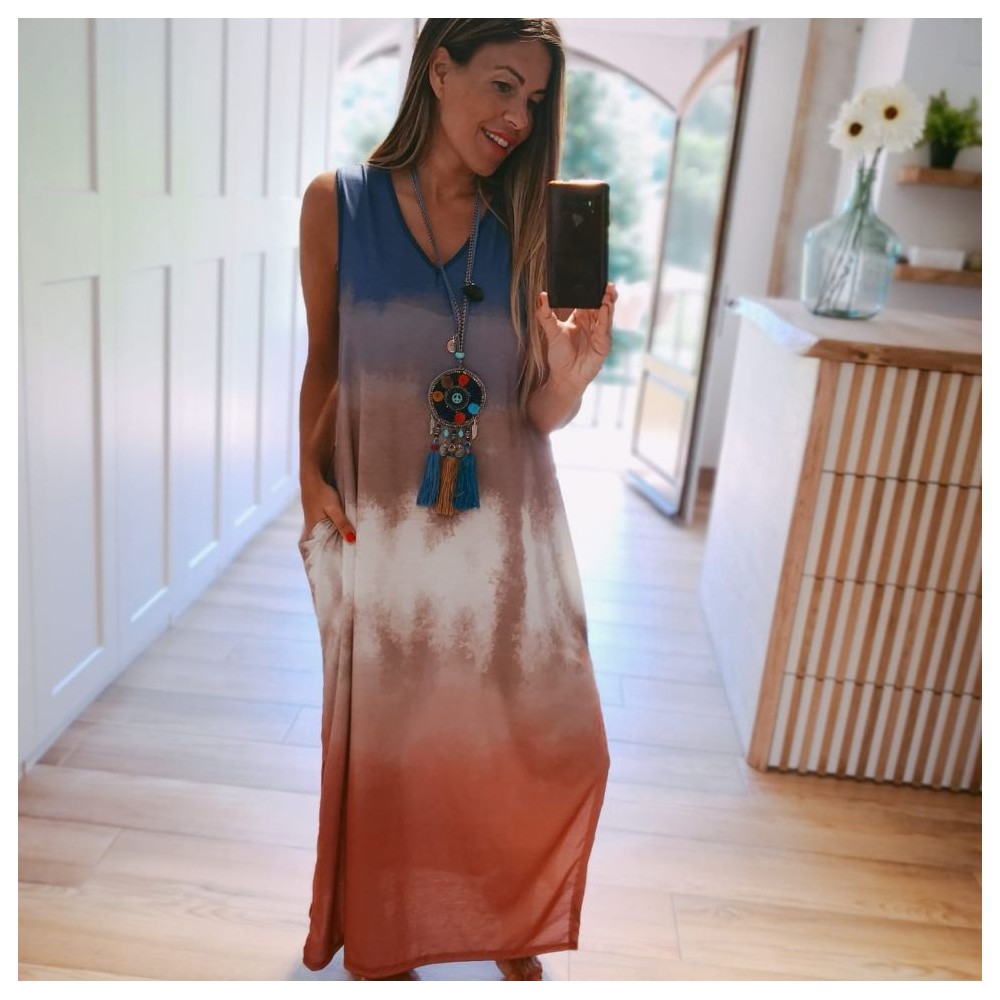 Vestido Tie Dye WAVE Azulón/Camel Heve Vestido Tie Dye WAVE Azulón/Camel Heve