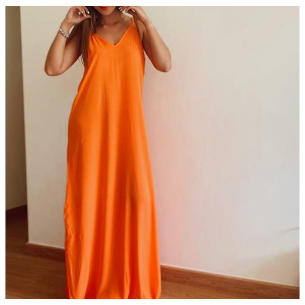 Vestido Largo WILDER Naranja Flúor Heve Vestido Largo WILDER Naranja Flúor Heve
