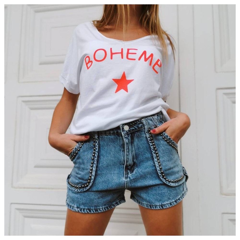 Short Denim Tachas CAMPBELL Azul Heve Short Denim Tachas CAMPBELL Azul Heve