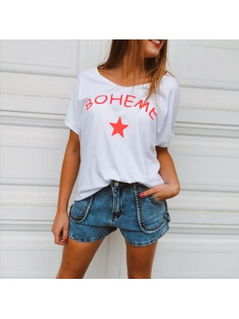 Camiseta BOHEME Blanco/Rosa Flúor Heve Camiseta BOHEME Blanco/Rosa Flúor Heve