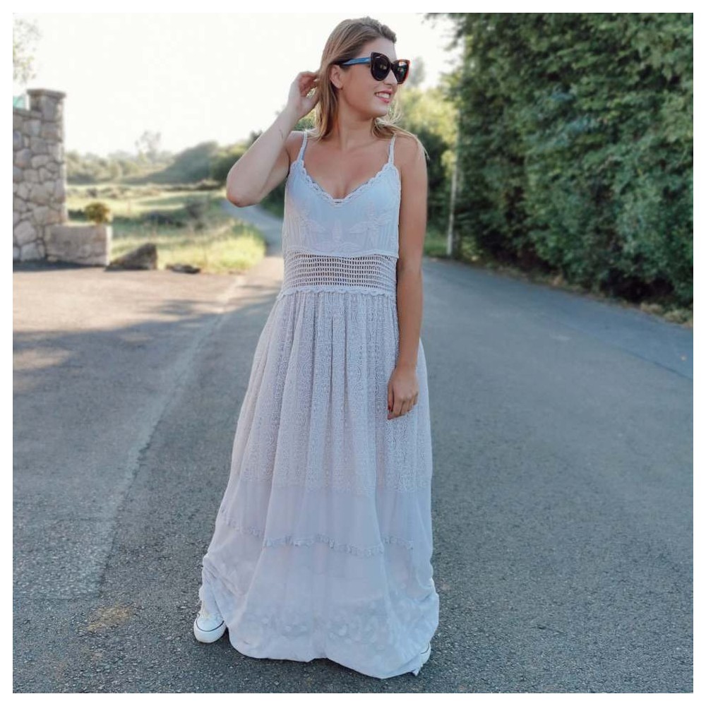 Vestido Combinado NAZARET Beige Heve Vestido Combinado NAZARET Beige Heve