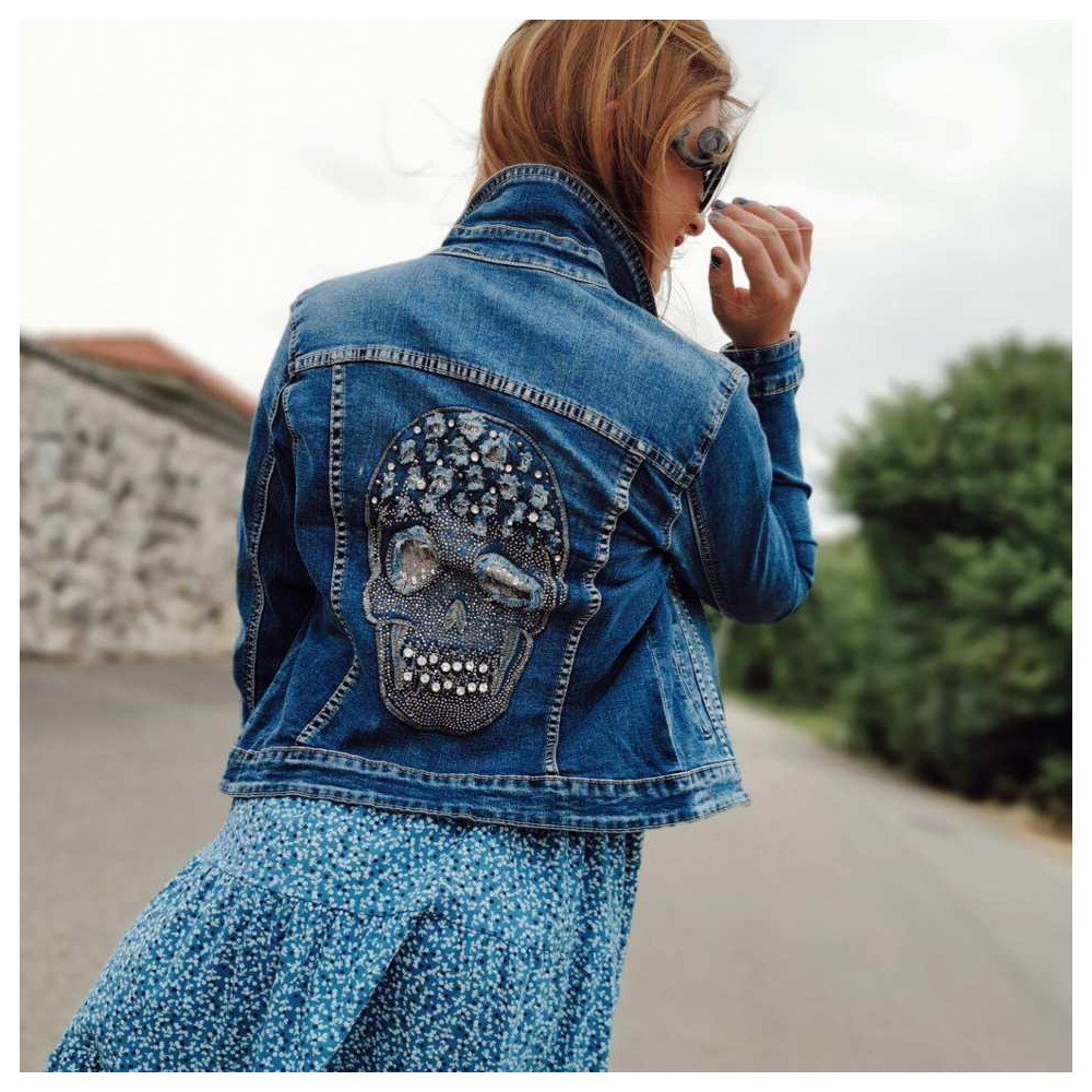 Cazadora Denim Calavera Glitter Heve Cazadora Denim Calavera Glitter Heve