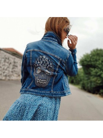 Cazadora Denim Calavera Glitter Heve Cazadora Denim Calavera Glitter Heve