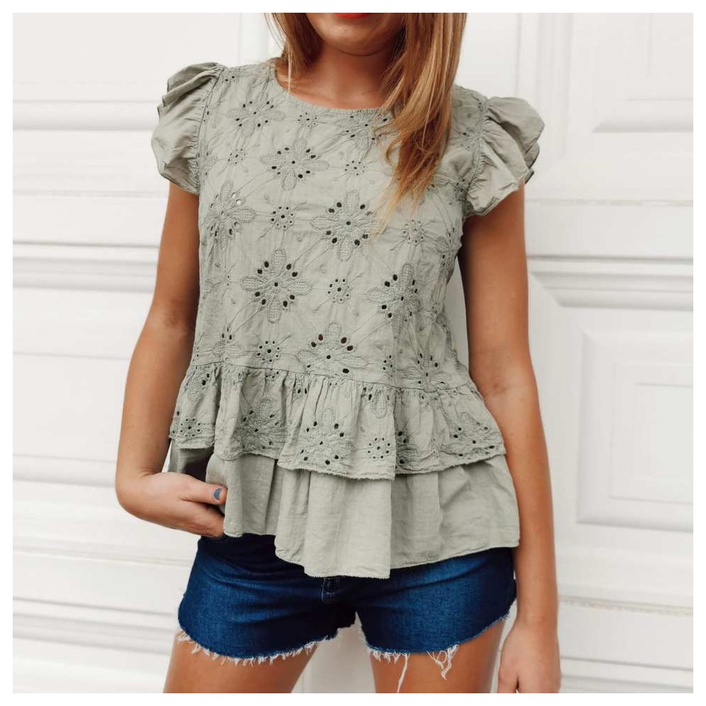 Blusa Volantes ELVIA Khaki Heve Blusa Volantes ELVIA Khaki Heve