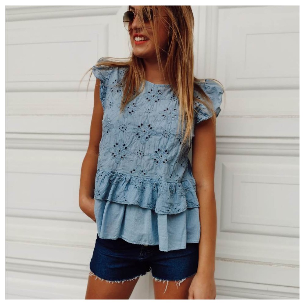 Blusa Volantes ELVIA Azul Heve Blusa Volantes ELVIA Azul Heve