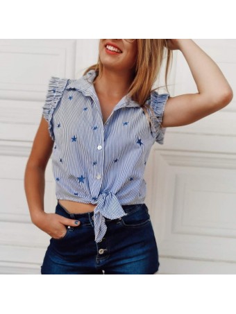 Blusa Rayas y Estrellas Azul/Blanco Heve Blusa Rayas y Estrellas Azul/Blanco Heve