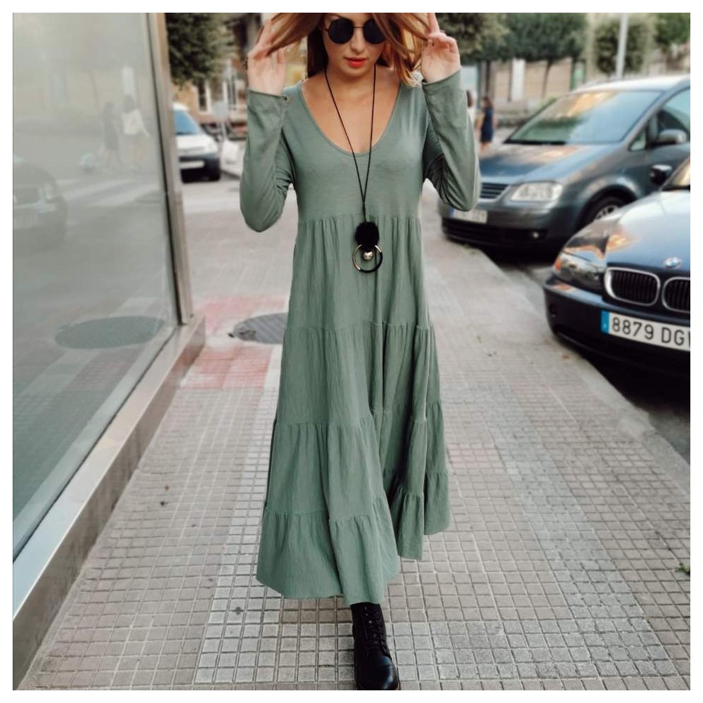 Vestido Ondas SHARONA Khaki Heve Vestido Ondas SHARONA Khaki Heve