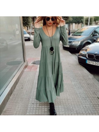 Vestido Ondas SHARONA Khaki Heve Vestido Ondas SHARONA Khaki Heve