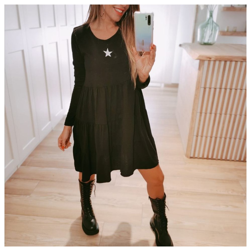 Vestido Ondas LUGANO Negro Heve Vestido Ondas LUGANO Negro Heve