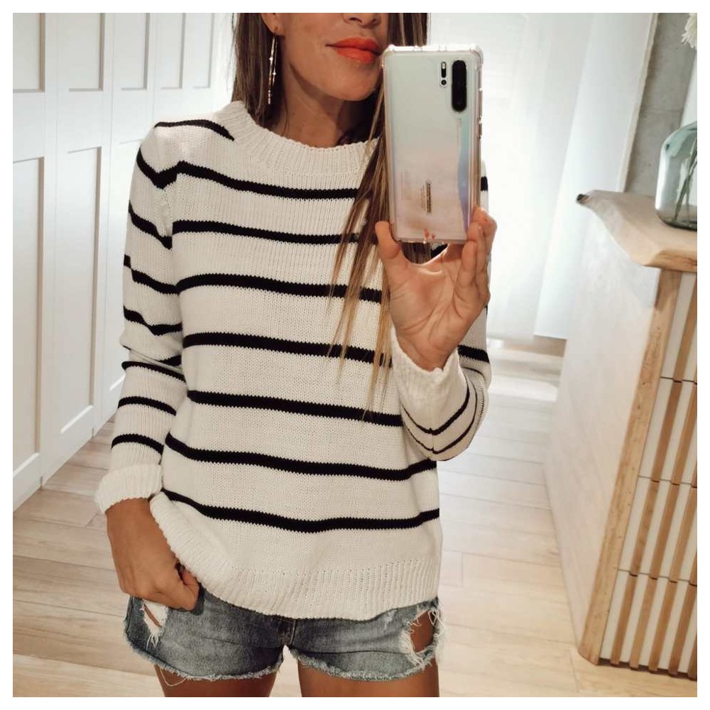Jersey Rayas CALYPSO Blanco/Negro Heve Jersey Rayas CALYPSO Blanco/Negro Heve