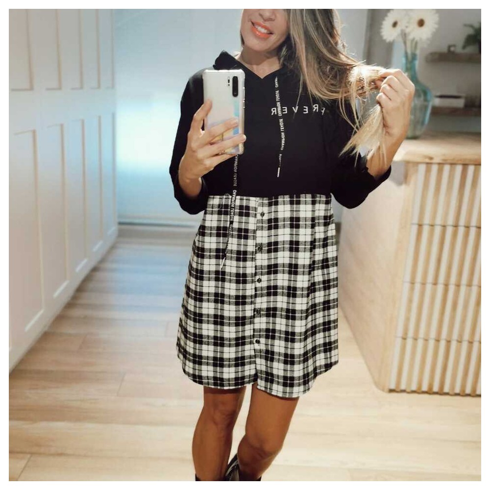 Vestido Combinado FOREVER Negro Heve Vestido Combinado FOREVER Negro Heve