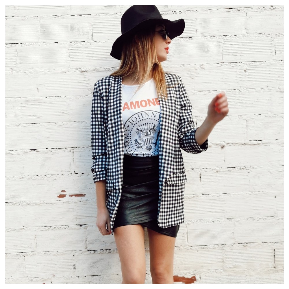 Blazer Vichy Manga Fruncida MAYA Heve Blazer Vichy Manga Fruncida MAYA Heve