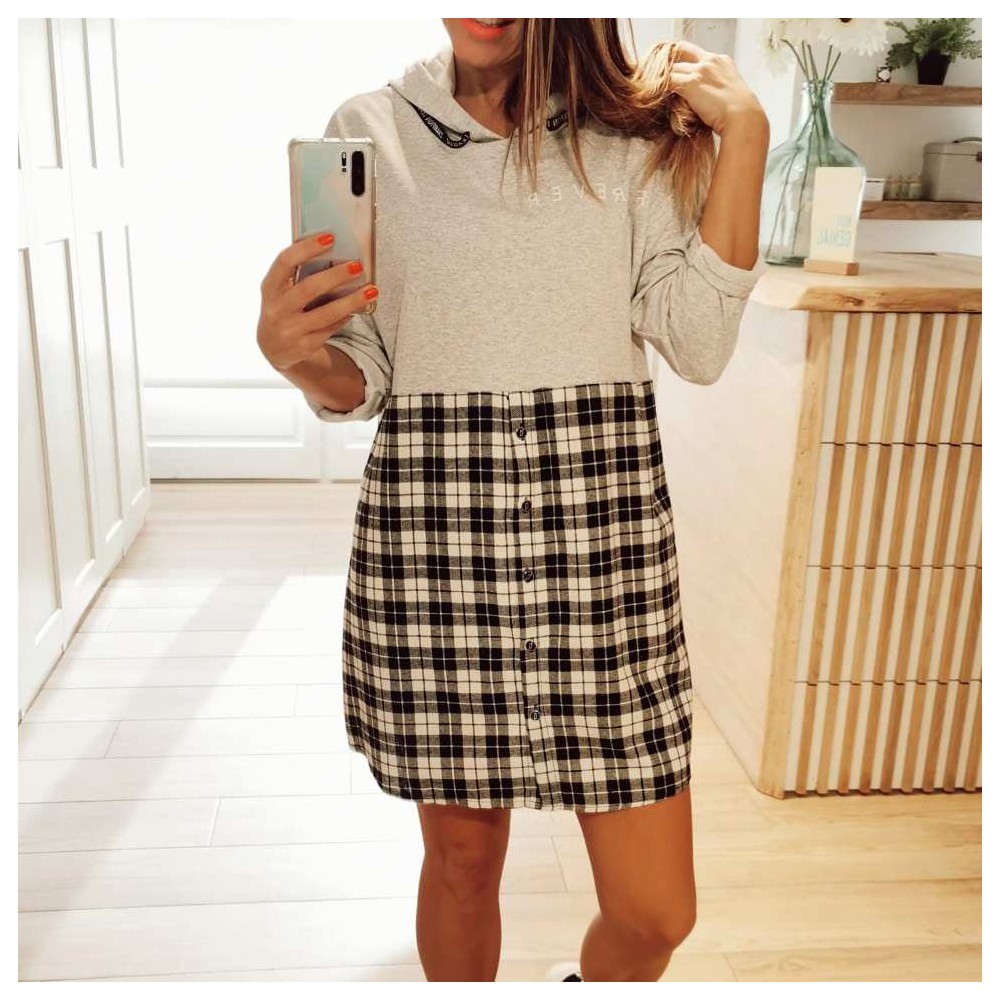 Vestido Combinado FOREVER Gris Heve Vestido Combinado FOREVER Gris Heve