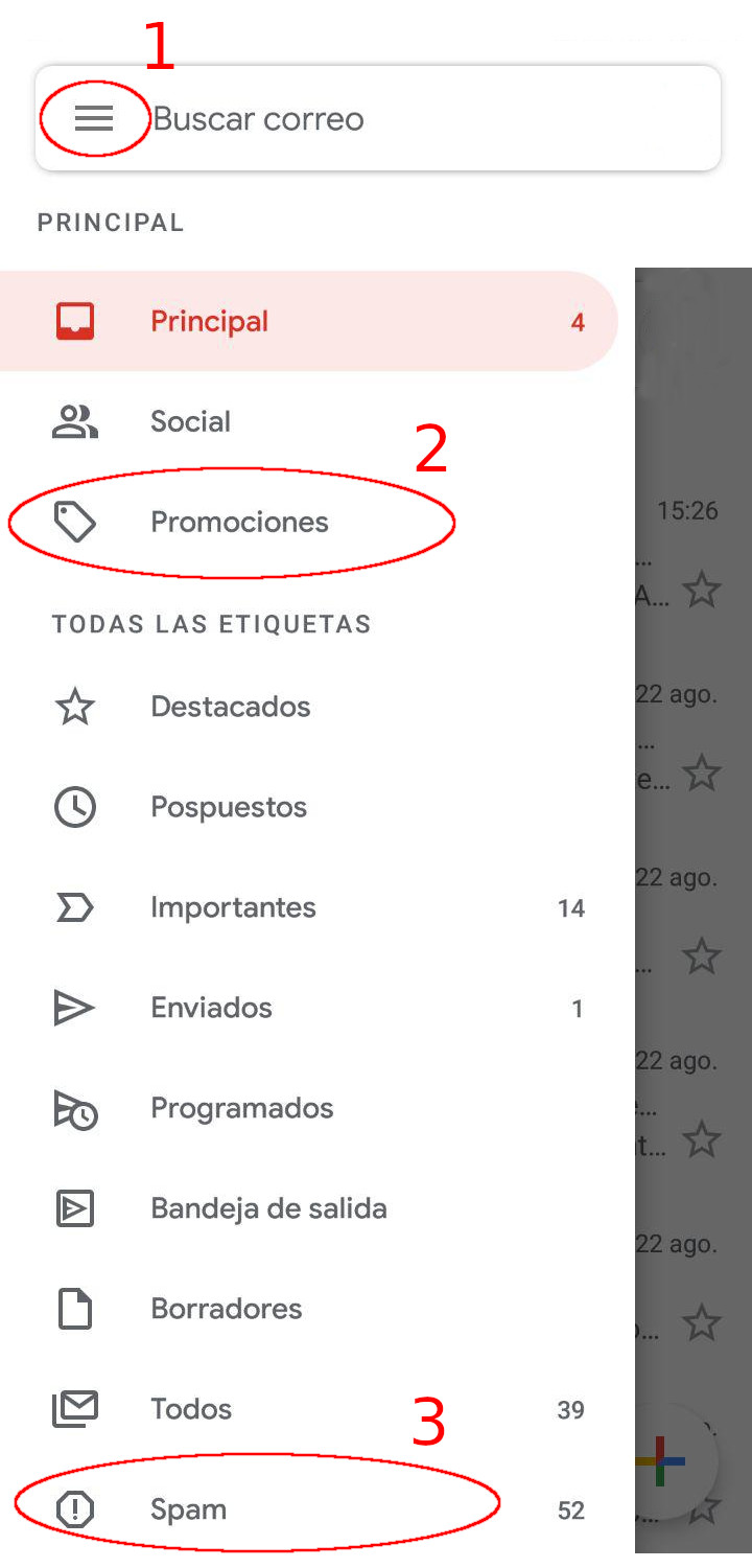 Bandejas de correo en Gmail app