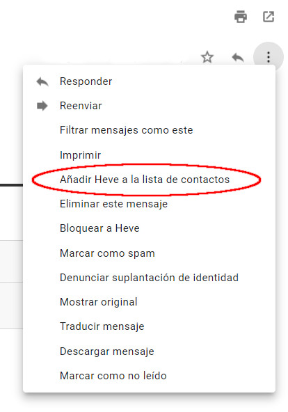 Opciones de Gmail